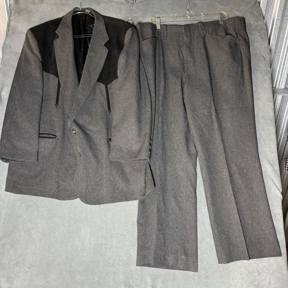Vintage Circle S Western Suit Mens 52R 40x30 Gray USA Cowboy Formal